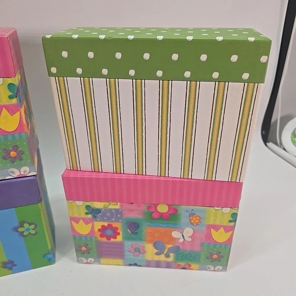 6 Decorative Storage Boxes Floral  Cardboard‎ Gift Box Attached Lid  8 x 4 x 6